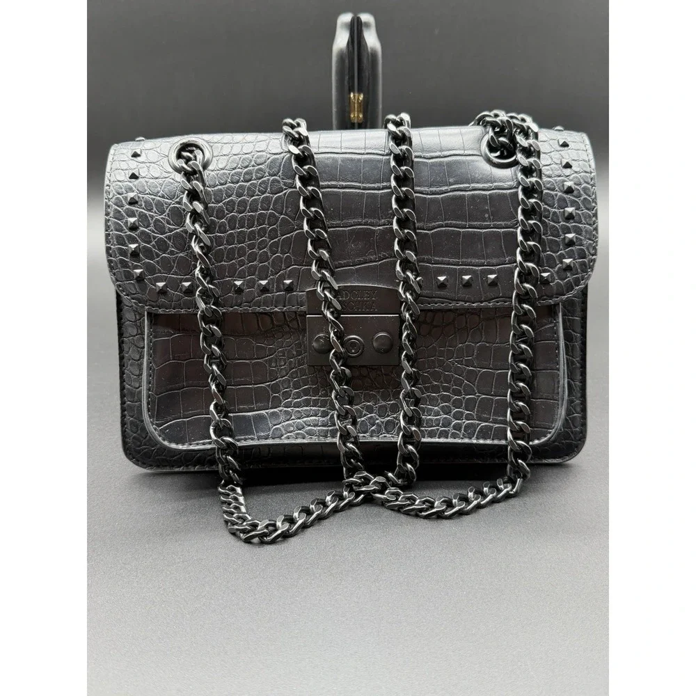 Badgley Mischka Crossbody Studded bag, crocodile texture, black w/ Lock Clasp